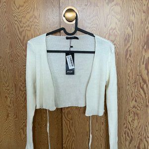 Tie Front Ribbed Cropped Cardigan